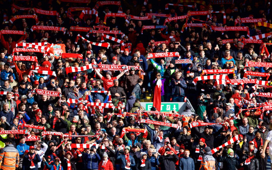 Liverpool supporters singing "You will never walk alone" before the FA Premier League match between Liverpool FC and Burnley FC at Anfield