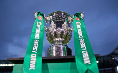 The Football League Cup trophy on display before the Football League Cup 3rd Round match between MK Dons FC and Liverpool FC at Stadium MK