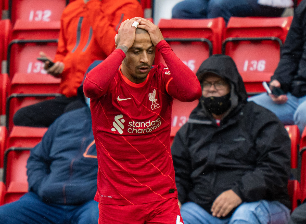 Liverpool's Thiago Alcantara looks dejected during the final FA Premier League match between Liverpool FC and Crystal Palace FC at Anfield