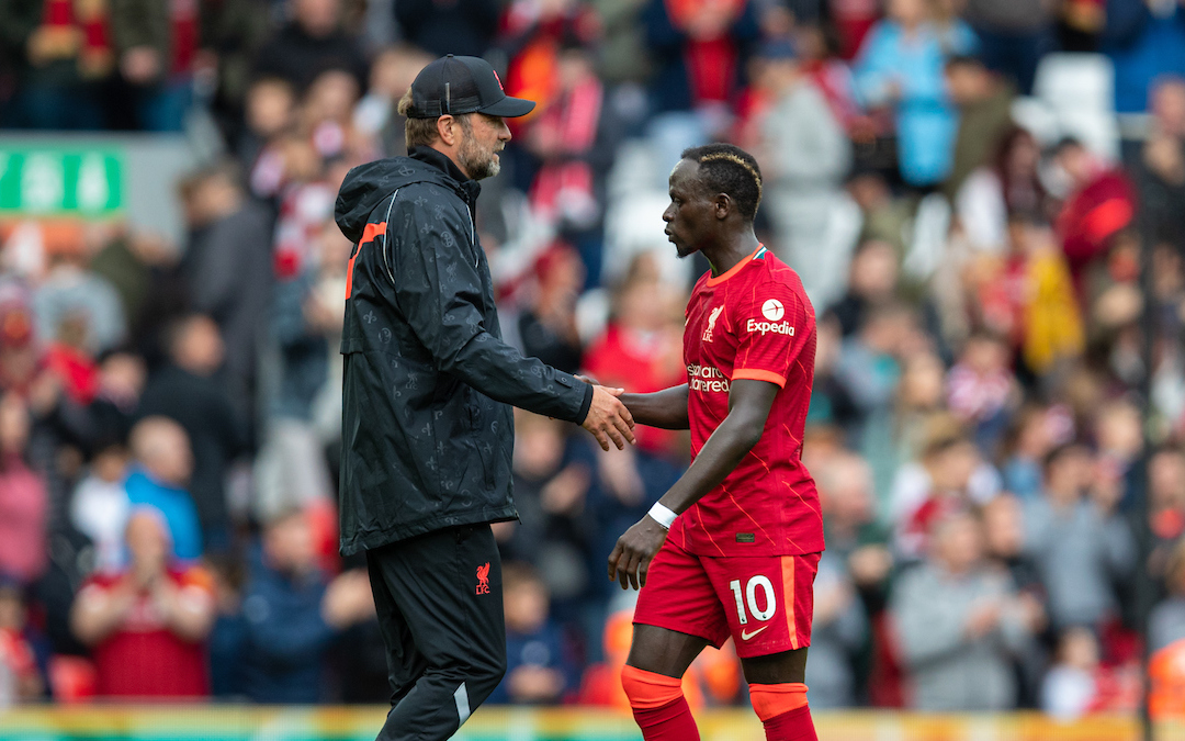 Liverpool's manager Jürgen Klopp (L) and Sadio Mané after a pre-season friendly match between Liverpool FC and Athletic Club de Bilbao at Anfield