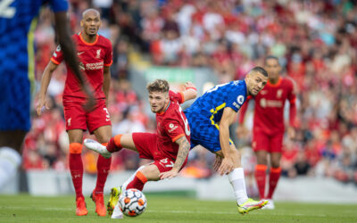 Liverpool's Harvey Elliott during the FA Premier League match between Liverpool FC and Chelsea FC at Anfield