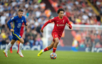 Liverpool's Trent Alexander-Arnold during the FA Premier League match between Liverpool FC and Chelsea FC at Anfield