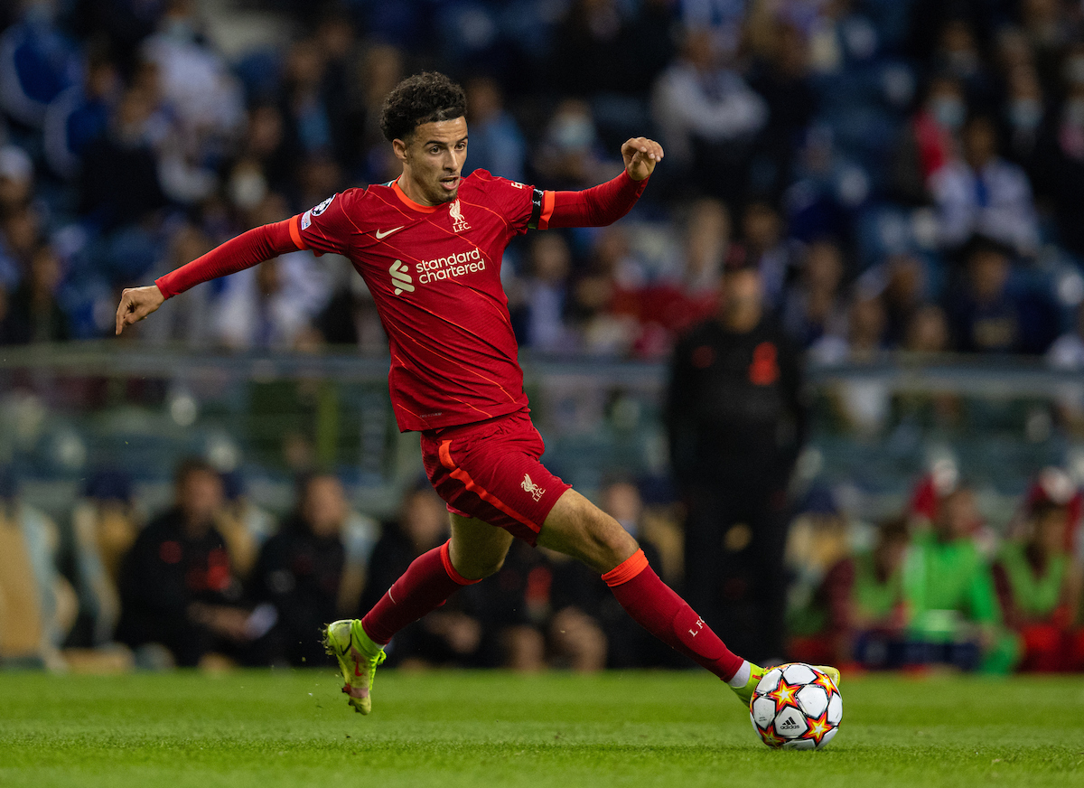 Liverpool's Curtis Jones during the UEFA Champions League Group B Matchday 2 game between FC Porto and Liverpool FC at the Estádio do Dragão. Liverpool won 5-1