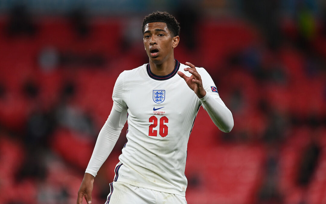 Jude Bellingham of England looks on during the UEFA Euro 2020 Championship Group D match between Czech Republic and England at Wembley Stadium on June 22, 2021 in London, England