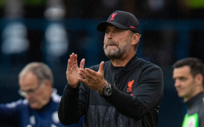 Liverpool's manager Jürgen Klopp during the FA Premier League match between Leeds United FC and Liverpool FC at Elland Road