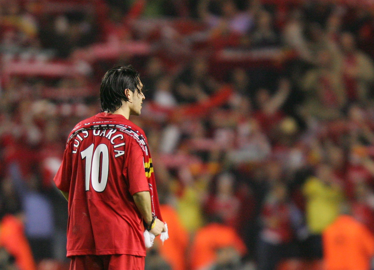 Liverpool's Luis Garcia celebrates the great victory 1-0 over Chelsea during the UEFA Champions League Semi Final 2nd Leg at Anfield