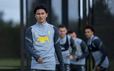 Takumi Minamino during a training session at the AXA Training Centre ahead of the UEFA Champions League Group B Matchday 2 game between FC Porto and Liverpool FC
