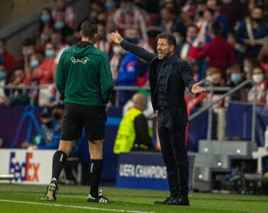 Club Atlético de Madrid's head coach Diego Simeone reacts during the UEFA Champions League Group B Matchday 3 game between Club Atlético de Madrid and Liverpool FC at the Estadio Metropolitano