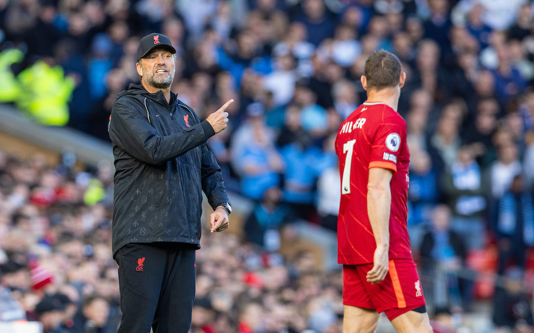 Liverpool's manager Jürgen Klopp during the FA Premier League match between Liverpool FC and Manchester City FC at Anfield.