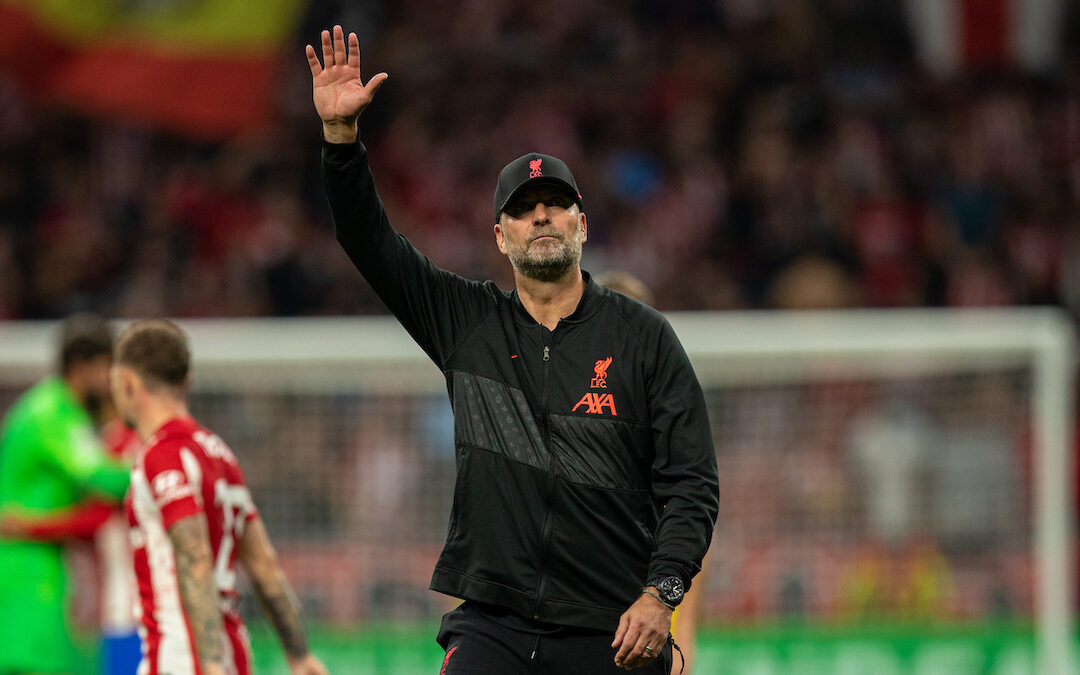 Liverpool's manager Jürgen Klopp celebrates after the UEFA Champions League Group B Matchday 3 game between Club Atlético de Madrid and Liverpool FC at the Estadio Metropolitano