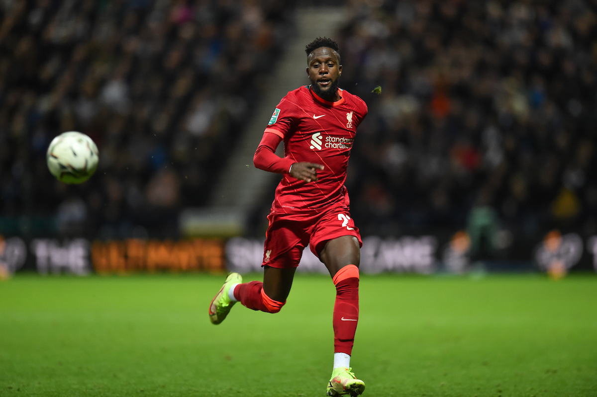 Divock Origi during the English Football League Cup 4th Round match between Preston North End FC and Liverpool FC at Deepdale