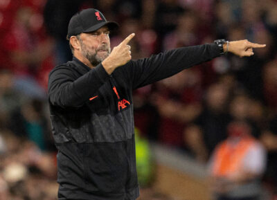 LIVERPOOL, ENGLAND - Wednesday, September 15, 2021: Liverpool's manager Jurgen Klopp during the UEFA Champions League Group B Matchday 1 game between Liverpool FC and AC Milan at Anfield. (Pic by Paul Currie/Propaganda)