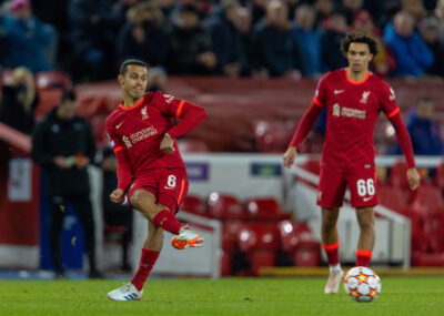 Thiago Alcantara during the UEFA Champions League Group B Matchday 4 game between Liverpool FC and Club Atlético de Madrid at Anfield