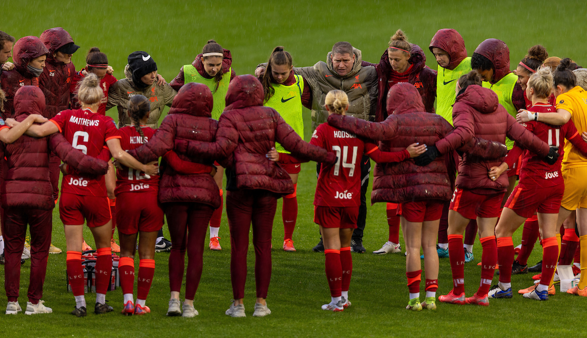 Liverpool's manager Matt Beard speaks to his players after the FA Women’s Championship game between Liverpool FC Women and Lewes FC Women at Prenton Park