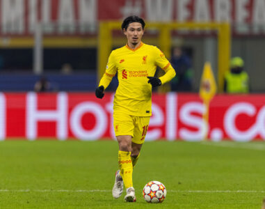 Liverpool's Takumi Minamino during the UEFA Champions League Group B Matchday 6 game between AC Milan and Liverpool FC at the Stadio San Siro