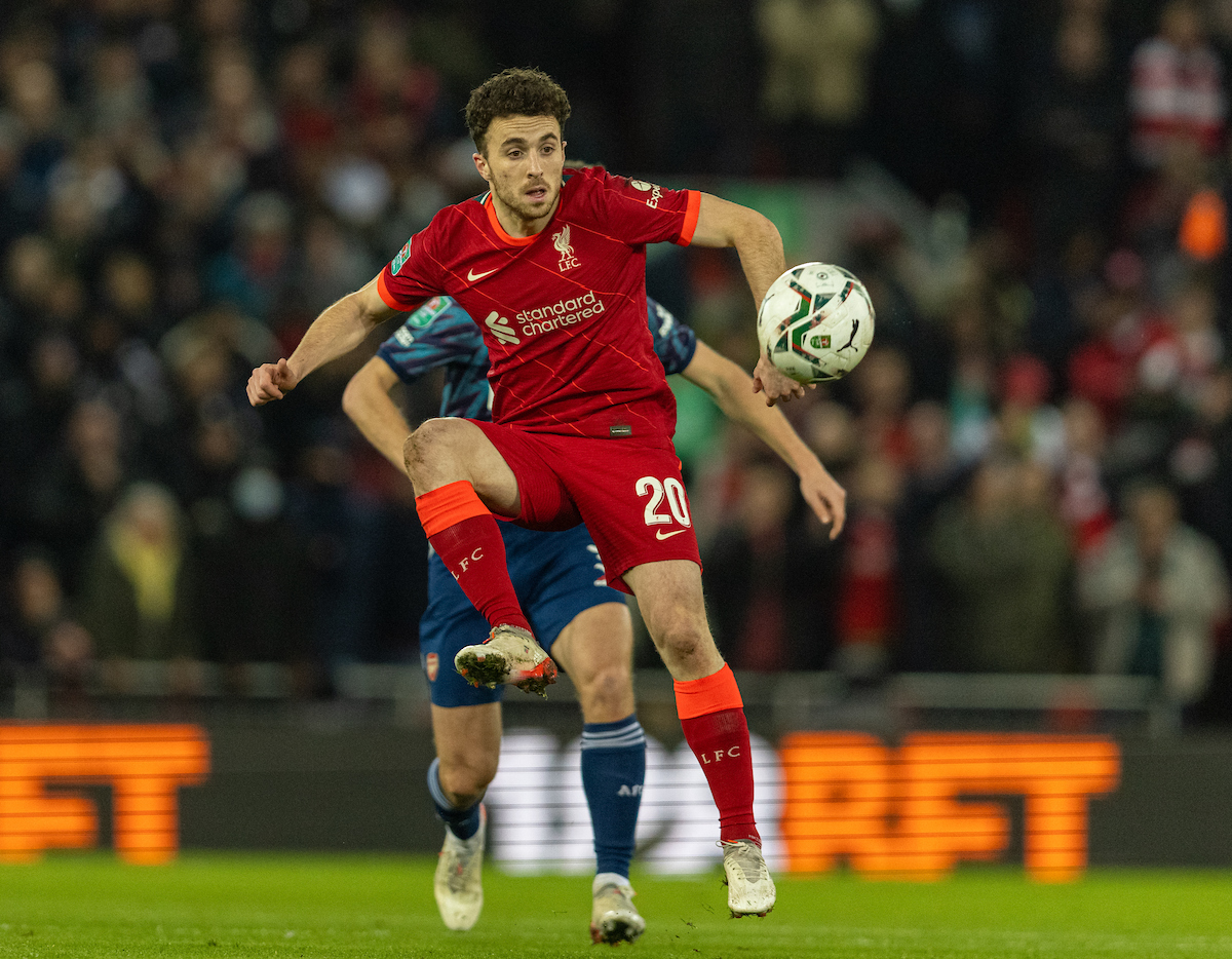 Liverpool's Diogo Jota during the Football League Cup Semi-Final 1st Leg match between Liverpool FC and Arsenal FC at Anfield