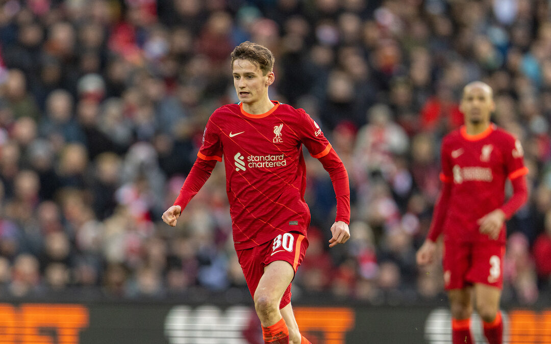 Liverpool's Tyler Morton during the FA Cup 3rd Round match between Liverpool FC and Shrewsbury Town FC at Anfield