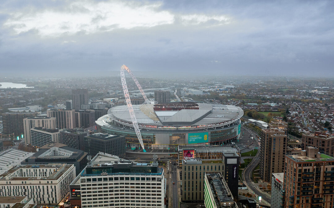 An aerial view of Wembley Stadium