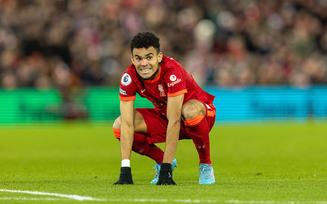 Liverpool's Luis Díaz during the FA Premier League match between Liverpool FC and Leeds United FC at Anfield