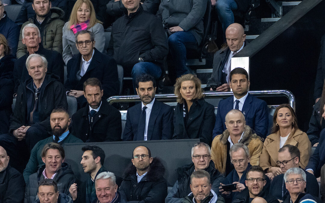 England manager Gareth Southgate (L) with Newcastle United's director Amanda Staveley (2nd from R) and her husband Mehrdad Ghodoussi (2nd from L) during the FA Premier League match between Newcastle United FC and Everton FC at St. James’ Park