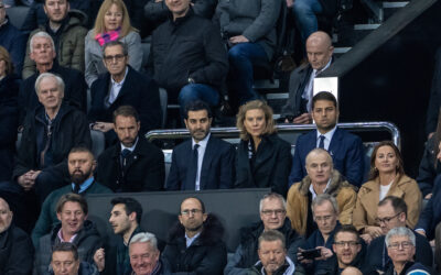 England manager Gareth Southgate (L) with Newcastle United's director Amanda Staveley (2nd from R) and her husband Mehrdad Ghodoussi (2nd from L) during the FA Premier League match between Newcastle United FC and Everton FC at St. James’ Park