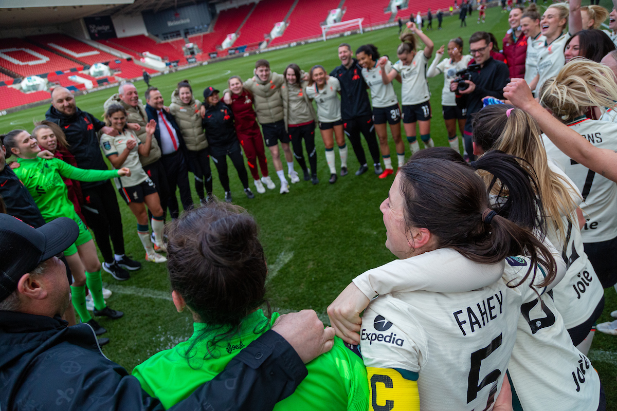 Liverpool players celebrate after being crowned Champions after the FA Women’s Championship Round 20 match between Bristol City FC Women and Liverpool FC Women at Ashton Gate