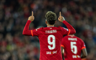 Liverpool's Roberto Firmino celebrates after scoring the third goal during the UEFA Champions League Quarter-Final 2nd Leg game between Liverpool FC and SL Benfica at Anfield