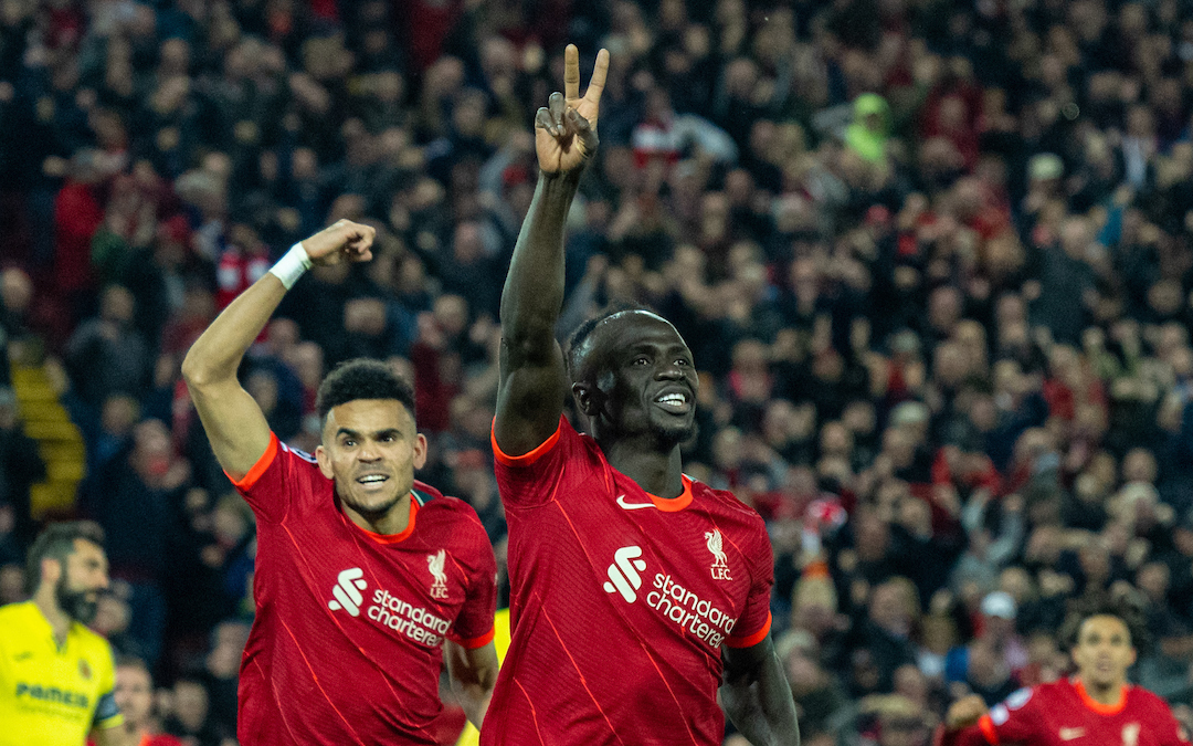 Liverpool's Sadio Mané celebrates after scoring the second goal during the UEFA Champions League Quarter-Final 2nd Leg game between Liverpool FC and SL Benfica at Anfield