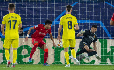 Liverpool's Luis Díaz scores the second goal past Villarreal's goalkeeper Gerónimo Rulli during the UEFA Champions League Semi-Final 2nd Leg game between Villarreal CF and Liverpool FC at the Estadio de la Cerámica