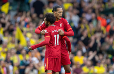 Liverpool's Virgil van Dijk (R) and Mohamed Salah (L) before the FA Premier League match between Norwich City FC and Liverpool FC at Carrow Road