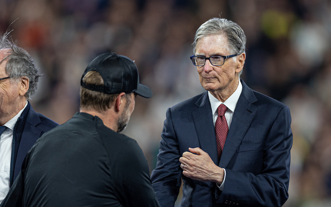 Liverpool's owner John W. Henry shakes hands with manager Jürgen Klopp during the UEFA Champions League Final game between Liverpool FC and Real Madrid CF at the Stade de France