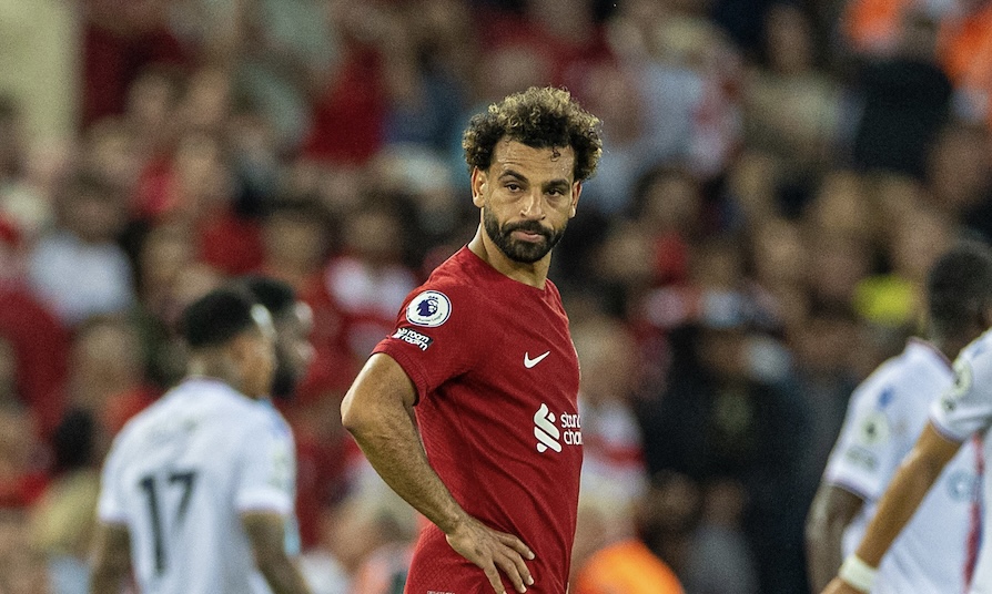 Liverpool's Mohamed Salah looks dejected after during the FA Premier League match between Liverpool FC and Crystal Palace FC at Anfield