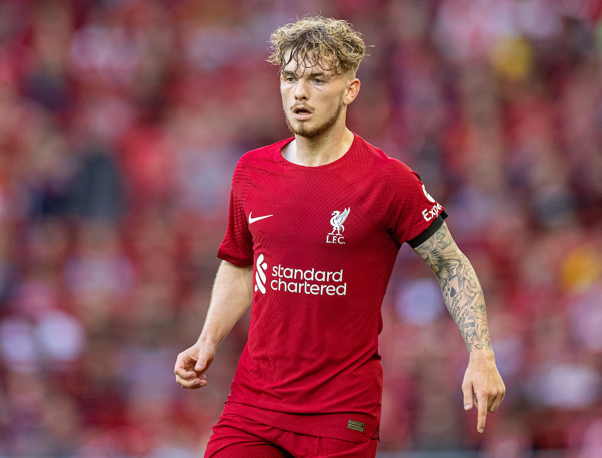 Liverpool's Harvey Elliott during a pre-season friendly match between Liverpool FC and RC Strasbourg Alsace at Anfield