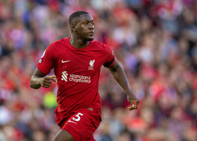 Liverpool's Ibrahima Konaté during a pre-season friendly match between Liverpool FC and RC Strasbourg Alsace at Anfield