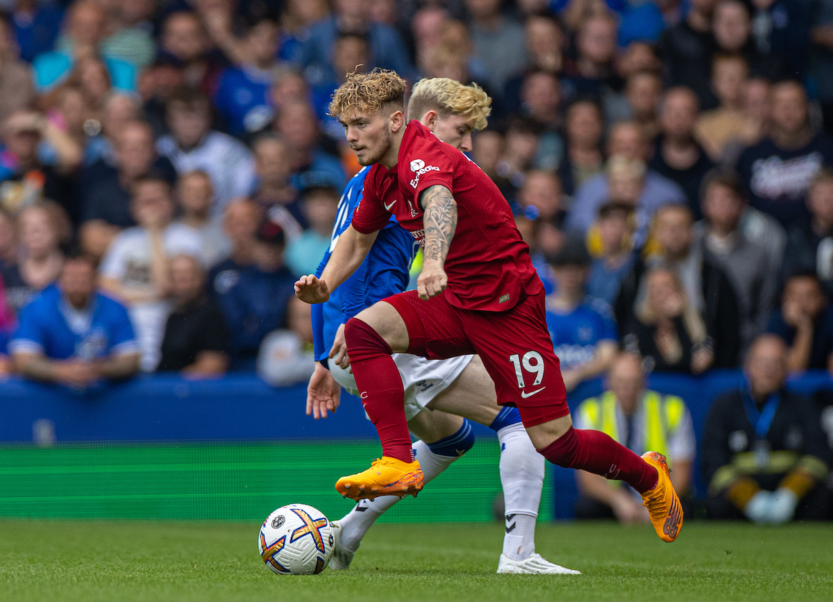 Liverpool's Harvey Elliott during the FA Premier League match between Everton FC and Liverpool FC, the 241st Merseyside Derby, at Goodison Park