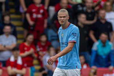 Manchester City's Erling Haaland during the FA Community Shield friendly match between Liverpool FC and Manchester City FC at the King Power Stadium
