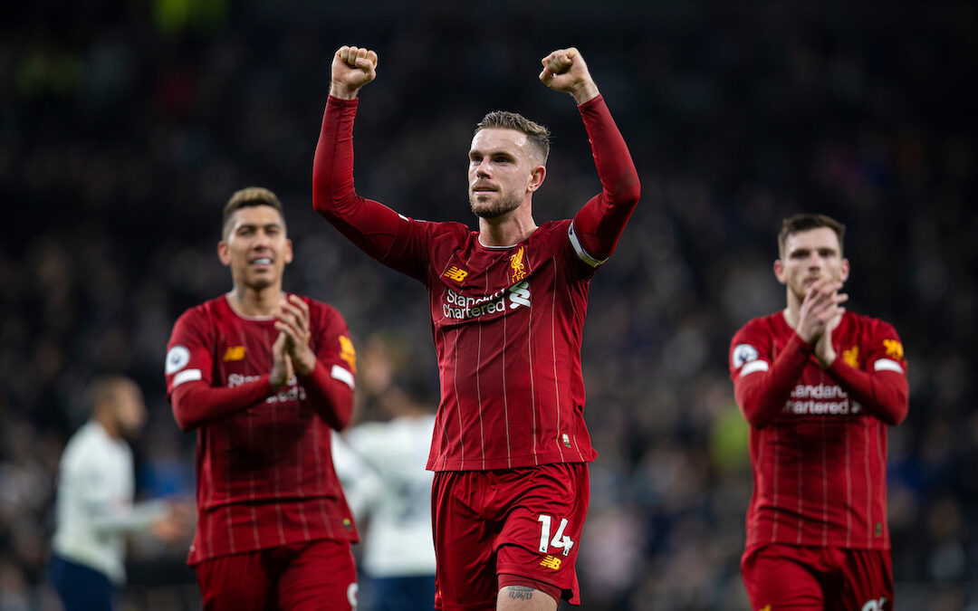 Jordan Henderson Liverpool Captain Celebrates after win vs Tottenham in Premier League