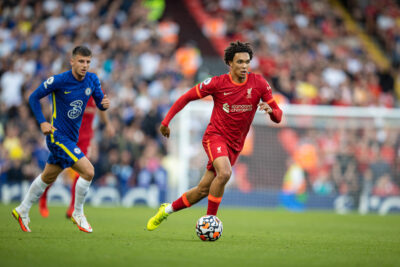 Liverpool's Trent Alexander-Arnold during the FA Premier League match between Liverpool FC and Chelsea FC at Anfield