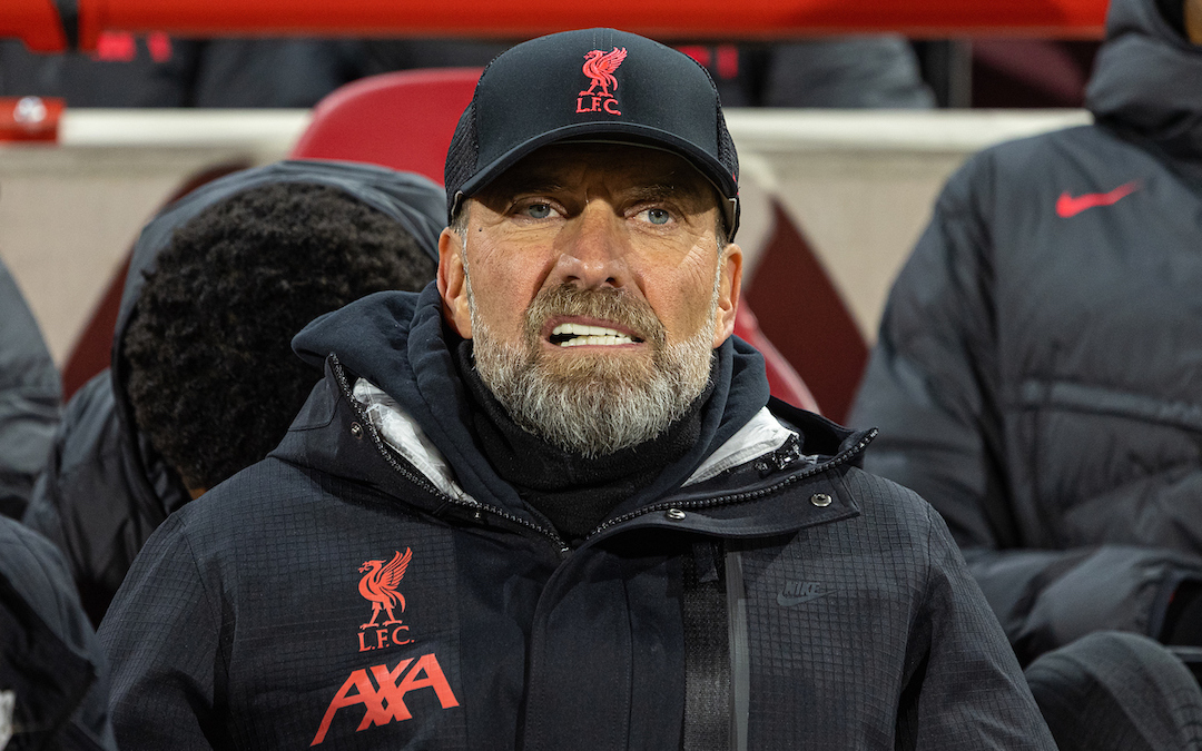 Liverpool's manager Jürgen Klopp before the FA Premier League match between Brentford FC and Liverpool FC at the Brentford Community Stadium