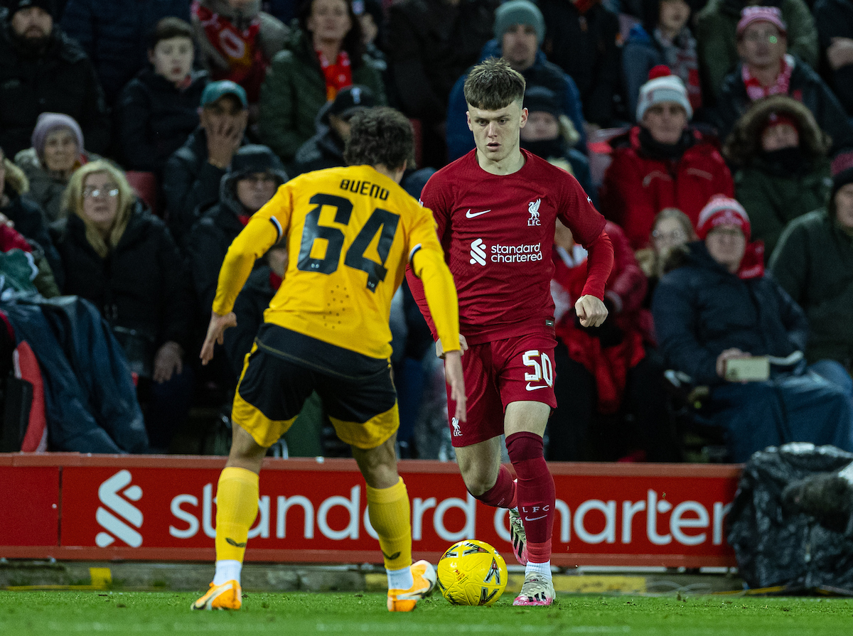Liverpool's Ben Doak during the FA Cup 3rd Round match between Liverpool FC and Wolverhampton Wanderers FC at Anfield