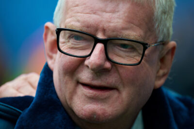 BBC television commentator John Motson pictured before the FA Premier League match between Manchester City and Burnley at the City of Manchester Stadium