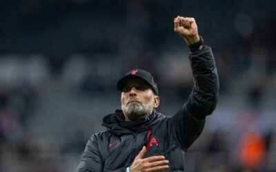 Liverpool's manager Jürgen Klopp celebrates after the FA Premier League match between Newcastle United FC and Liverpool FC at St. James' Park