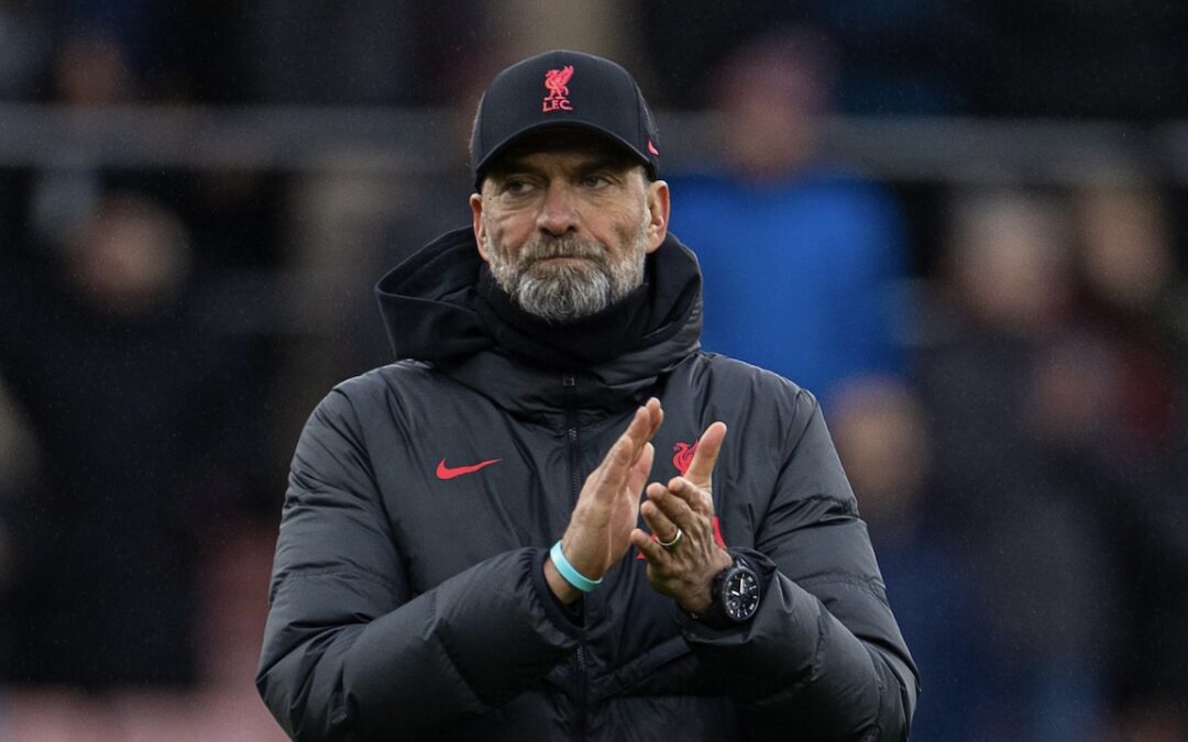 Liverpool's manager Jürgen Klopp applauds the supporters after the FA Premier League match between AFC Bournemouth and Liverpool FC at the Vitality Stadium