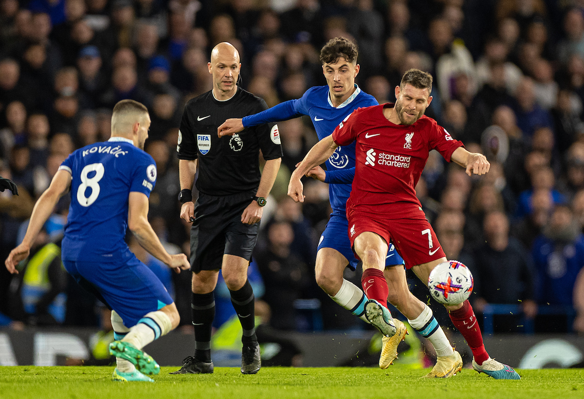 Liverpool's James Milner (R) during the FA Premier League match between Chelsea FC and Liverpool FC at Stamford Bridge