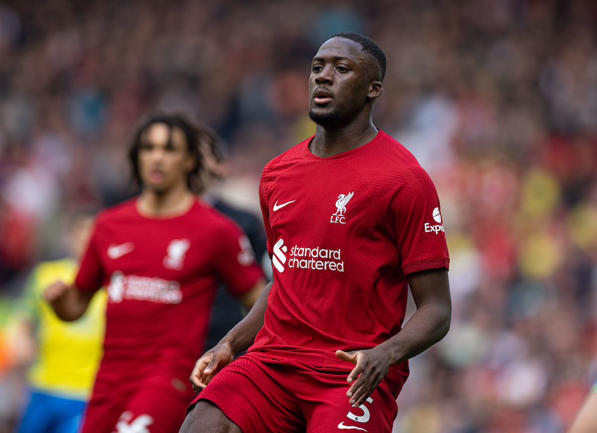 Liverpool's Ibrahima Konaté during the FA Premier League match between Liverpool FC and Nottingham Forest FC at Anfield