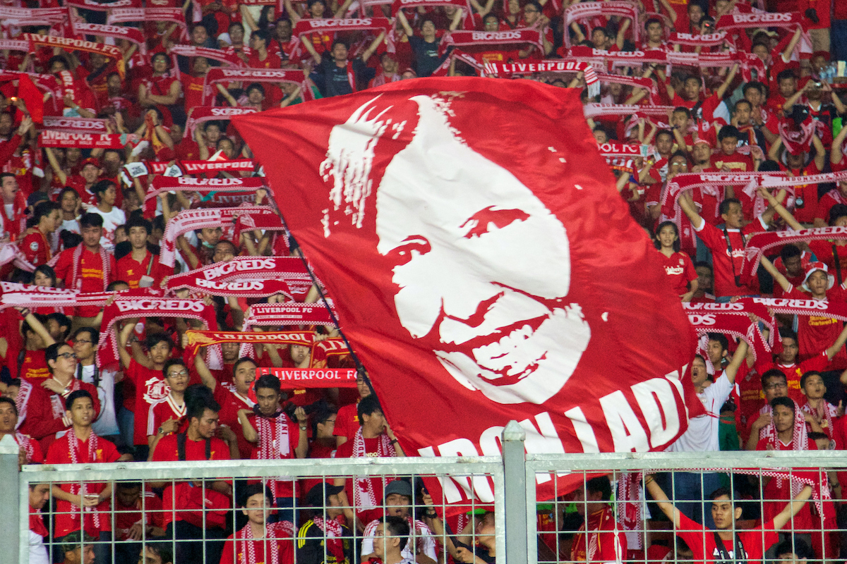 Liverpool supporters' banner of Ann Williams before a preseason friendly against Indonesia XI at the Gelora Bung Karno Stadium