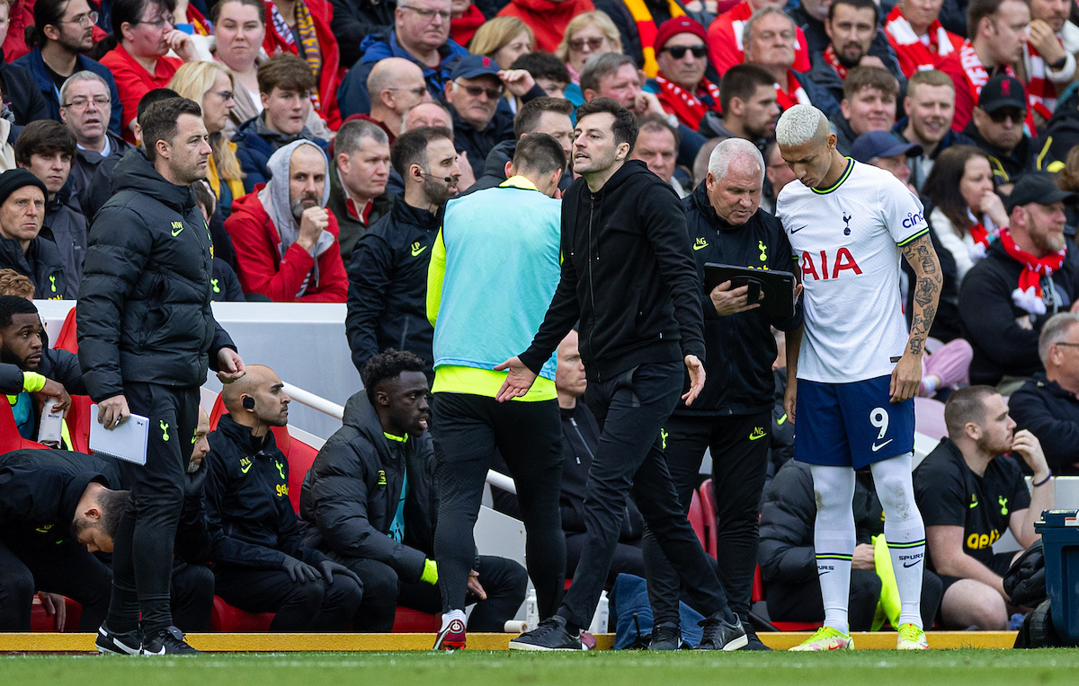 Tottenham Hotspur's care-taker manager Ryan Mason reacts during the FA Premier League match between Liverpool FC and Tottenham Hotspur FC at Anfield