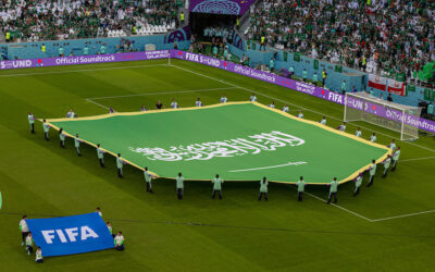FIFA and Saudi Arabia flags during the FIFA World Cup Qatar 2022 Group C match between Poland and Saudi Arabia at the Education City Stadium