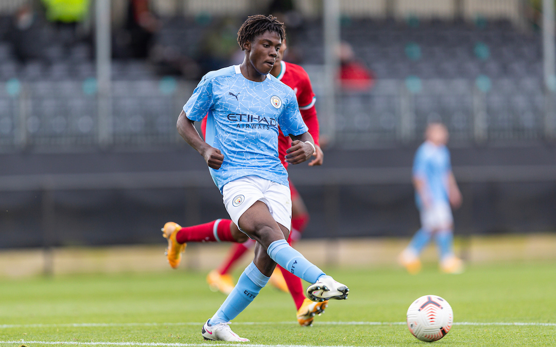 Manchester City's Romero Lavia during the Under-18 Premier League match between Liverpool FC Under-18's and Manchester City FC Under-18's at the Liverpool Academy