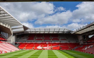 A general view of Anfield, showing the on going construction of the redevelopment of the Anfield Road stand, seen before the FA Premier League match between Liverpool FC and AFC Bournemouth at Anfield